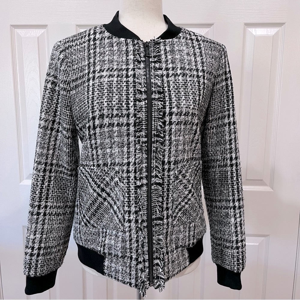 Karl Lagerfeld Paris Tweed Bomber Jacket Black & White Size 6